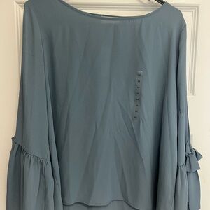 LOFT Blue Bell Sleeve Blouse with Ruffled Details